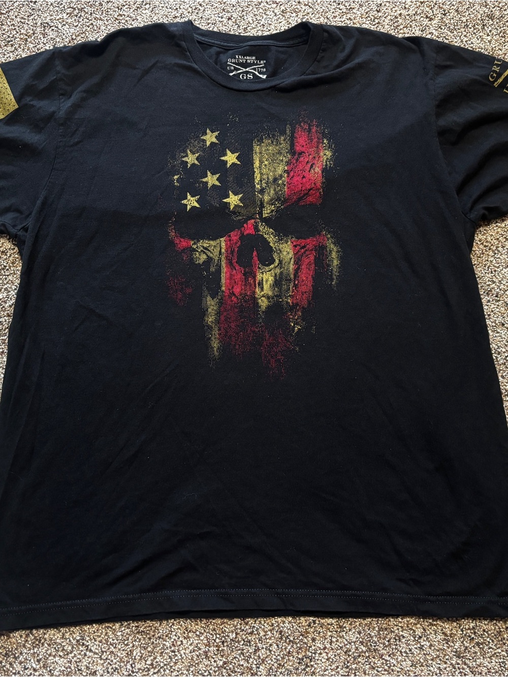 Grunt Style Mens T-Shirt XL Black Skull American Flag Patriotic Military Graphic
